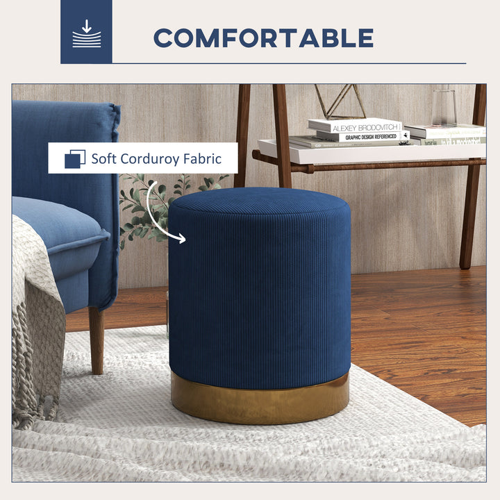 HOMCOM Soft Padded Corduroy Footstool - Dark Blue