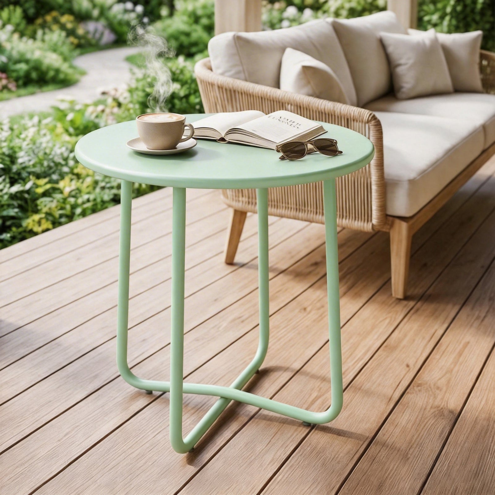 48 cm Round Garden Side Table, Small Metal Outdoor Garden Table with R