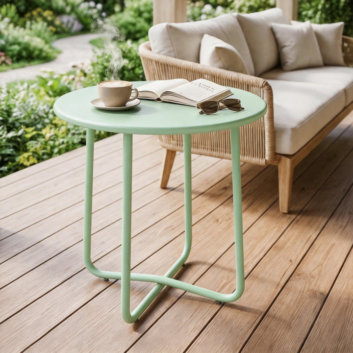 48 cm Round Garden Side Table, Small Metal Outdoor Garden Table with R