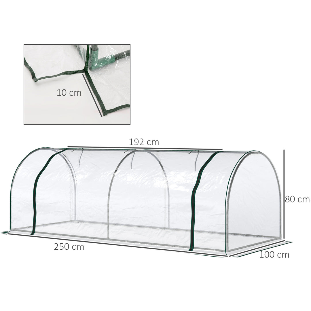 Set of 2 Tunnel Greenhouse, Green Grow House with Roll-up Door, Steel Frame, Plastic Cover for Garden, Outdoor, 250 x 100 x 80cm, Clear
