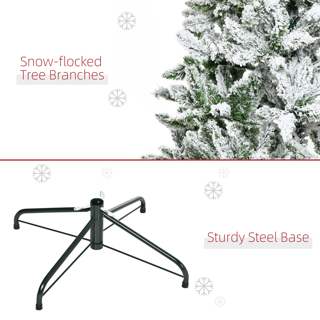 6 Ft Snow Flocked Artificial Christmas Tree Xmas Pine Tree with Realistic Branches, Auto Open and Steel Base, Green