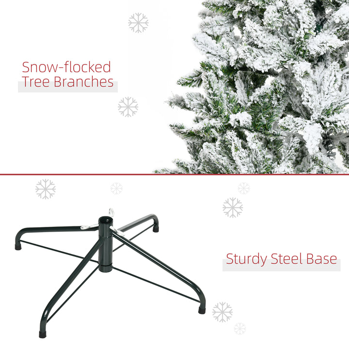 6 Ft Snow Flocked Artificial Christmas Tree Xmas Pine Tree with Realistic Branches, Auto Open and Steel Base, Green