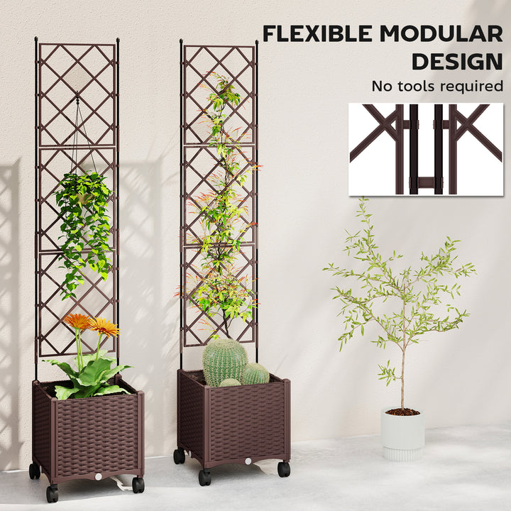 Plastic Raised Planter with Trellis, Self Watering Raised Bed for Gard