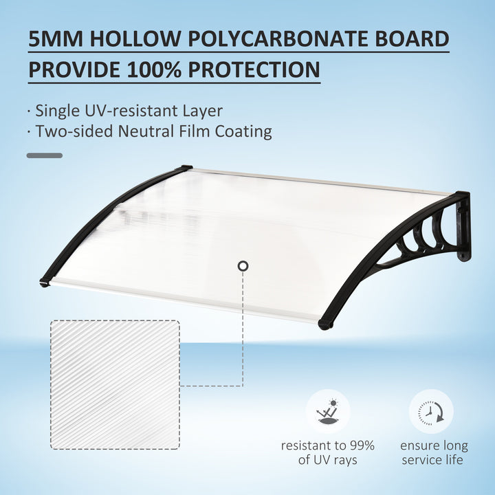Front Door Canopy Outdoor Awning Aluminium Rigid Plastic Polycarbonate Rain Shelter UV Water Rain Resistant 120 x 75cm White