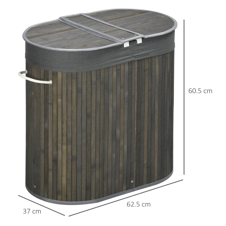 HOMCOM Bamboo Laundry Sanctuary: 100L Dual-Compartment Hamper with Lid & Removable Liner, Greystone | Aosom UK