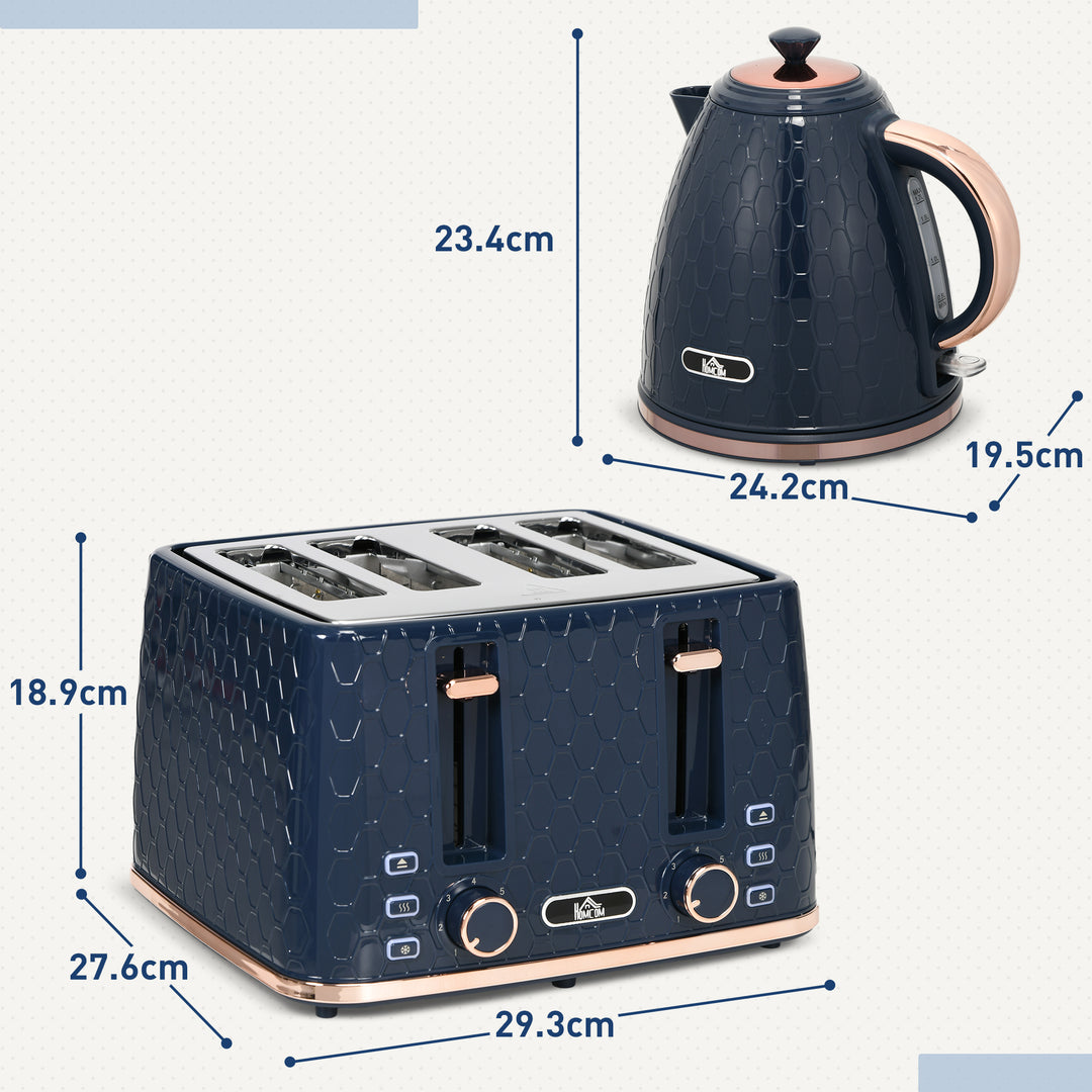 Kettle and Toaster Set, 1.7L 3000W Fast Boil Jug Kettle with Auto Shut Off, 4 Slice Toaster with 7 Level Browning Controls & Crumb Tray, UK Otter Thermostat, Blue