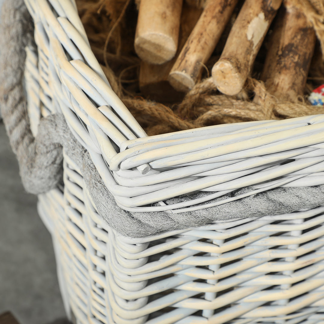 Outsunny Set of 3 Log Baskets for Wood Burner Indoor, Round Storage Basket with Lining and Rope Handles for Fireside Storage, Blankets, Beige