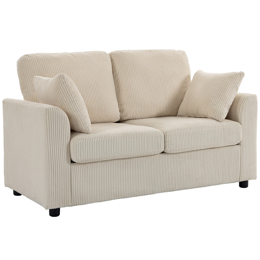 2 Seater Sofa, Corduroy Small Couch with Spring Cushion, Wide and Deep