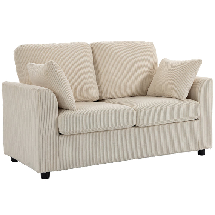 2 Seater Sofa, Corduroy Small Couch with Spring Cushion, Wide and Deep