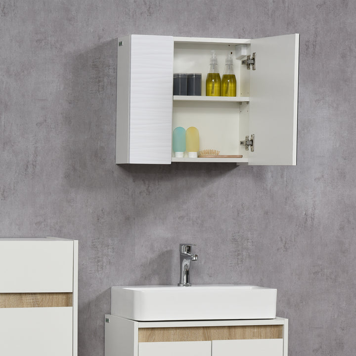 Bathroom Cabinet with Mirror, Double Door Wall Mounted Storage Cupboard Organizer with Adjustable Shelves, White