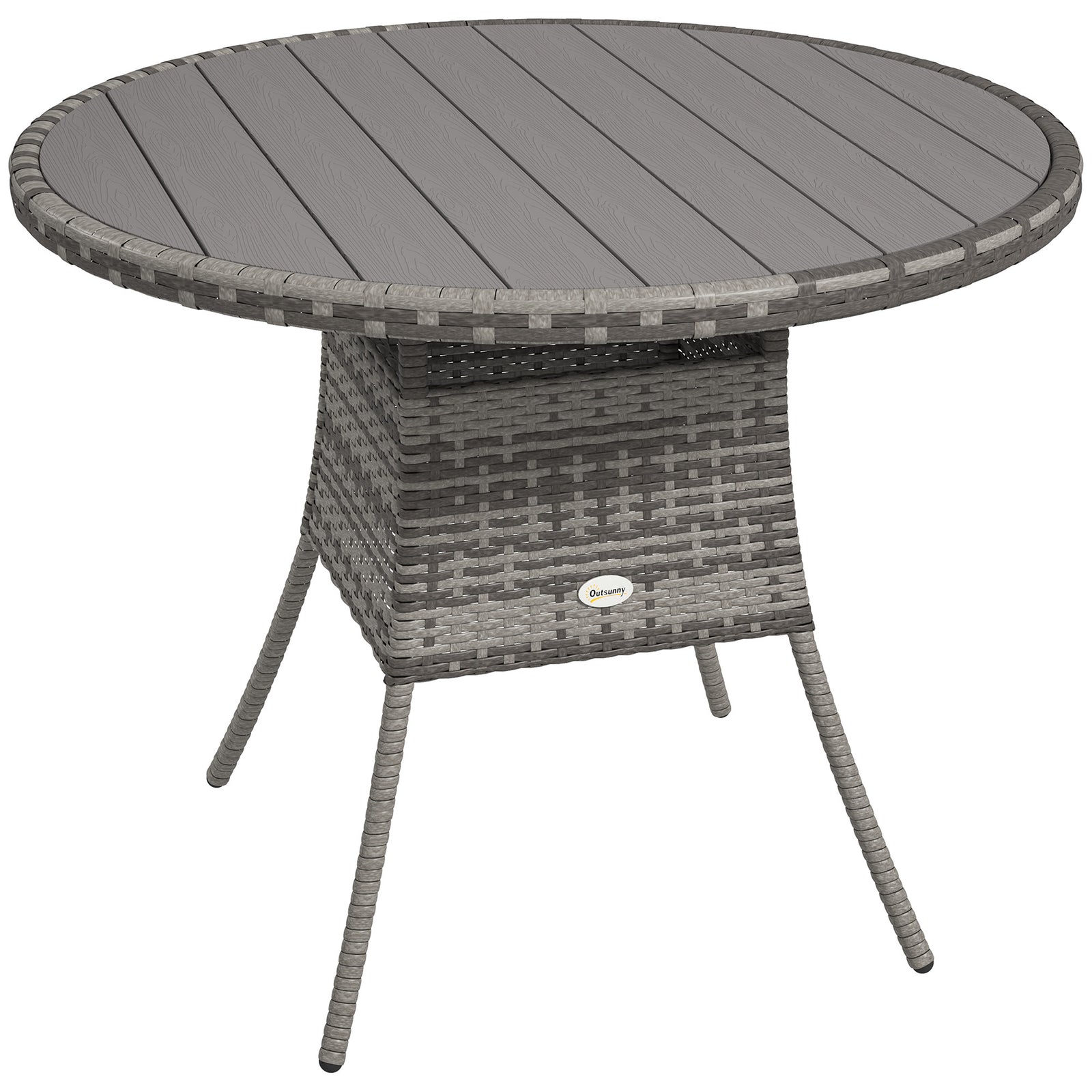 90cm Four-Person Wood-Effect Rattan Table - Grey