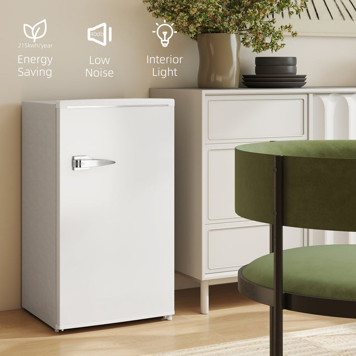 Under Counter Fridge, 85L Small Retro Refrigerator with Chiller Box, Adjustable Thermostat, Glass Shelves, White