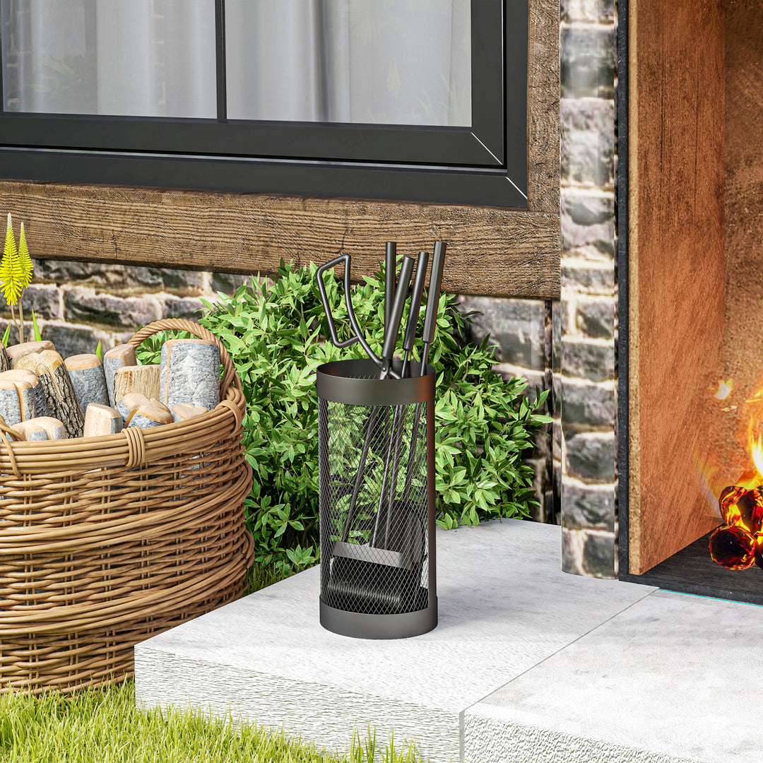 5-Piece Fireplace Tools Set with Mesh Basket, Indoor Outdoor Fireside 