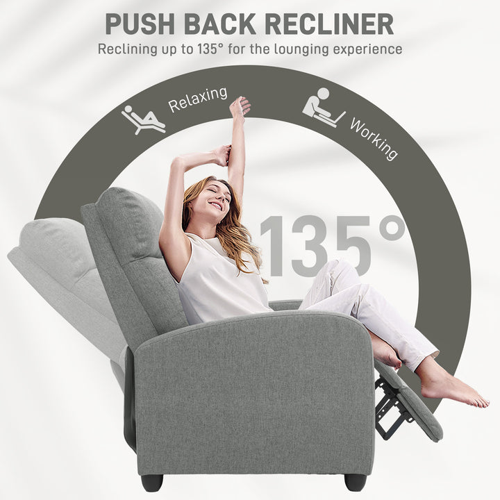 135° Push Back Recliner Armchair, with Footrest - Grey