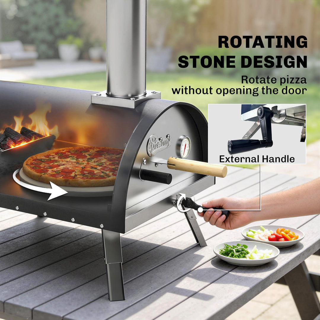Outdoor Pizza Oven Foldable Legs Pellet Wood Fired Pizza Maker w/ 12" 