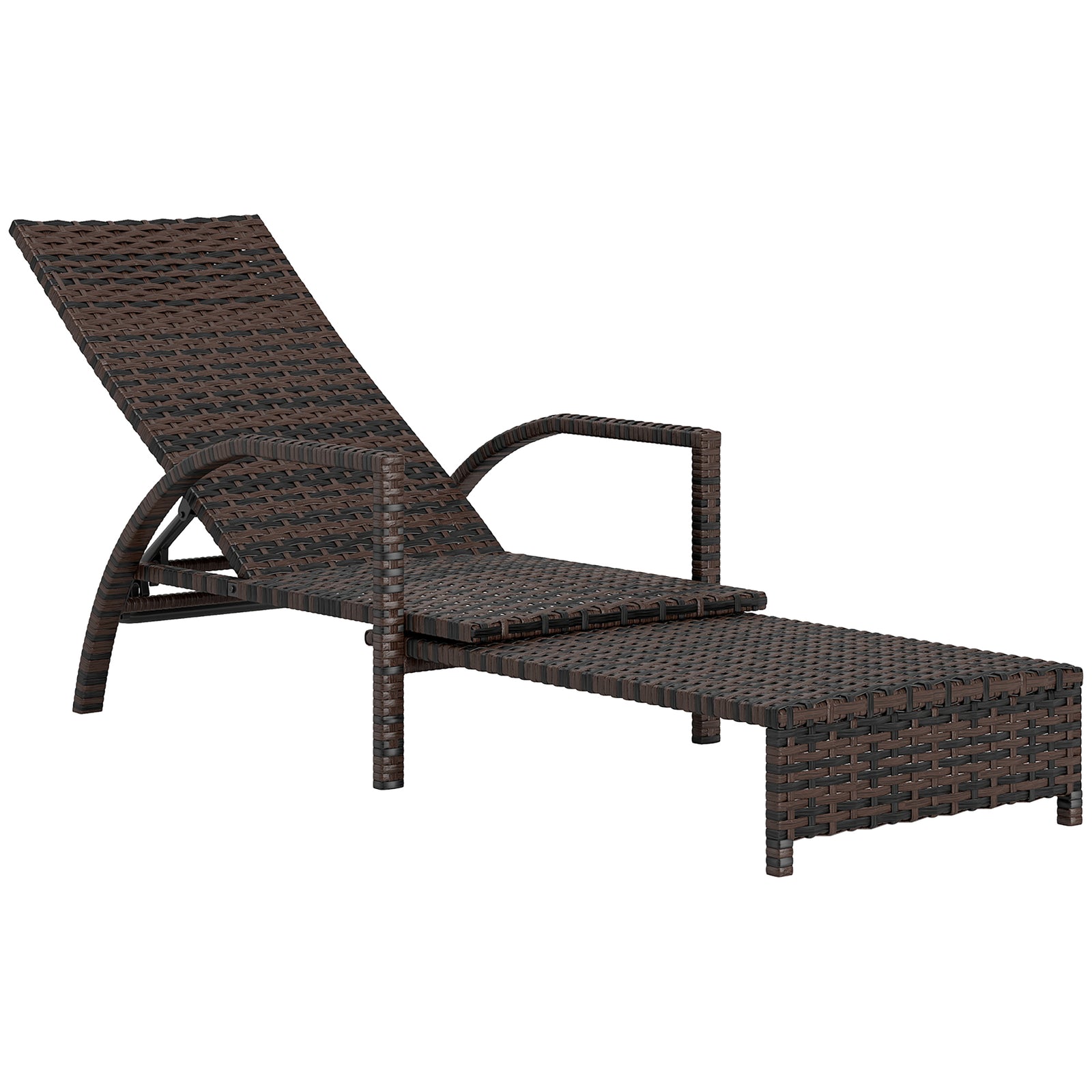 Reclining Rattan Lounger, with Extending Footrest - Brown