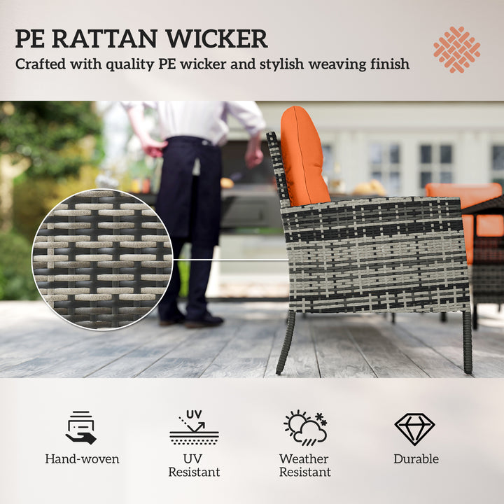6 Pieces Rattan Garden Furniture Set with Dining Table and Cushions, O