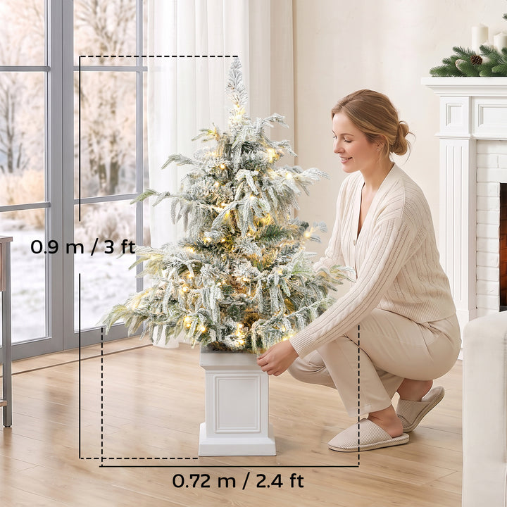 3ft Prelit Flocked Christmas Tree, Artificial Snow Flocked Spruce - view 3