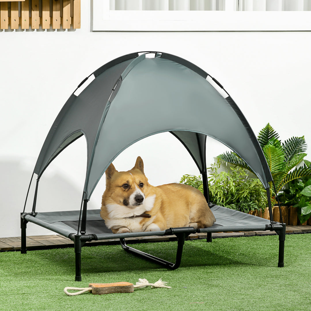 Raised Dog Bed Waterproof Elevated Pet Cot with Breathable Mesh UV Protection Canopy Grey, for Large Dogs, 92 x 76 x 90cm