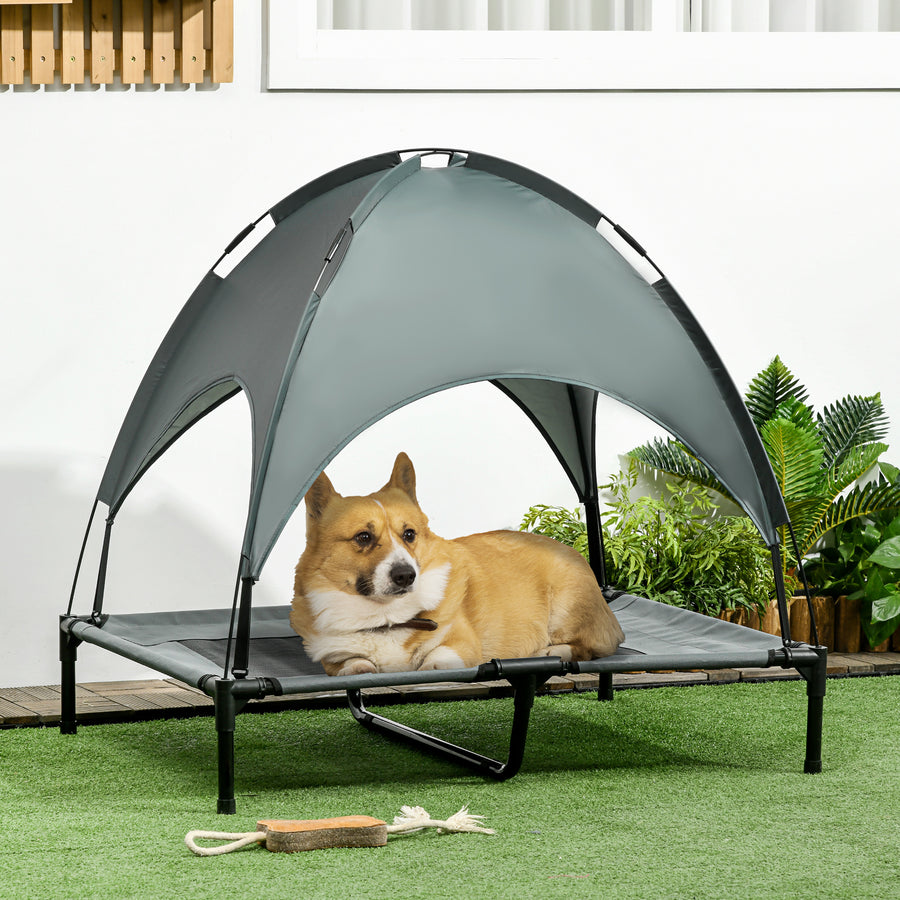 Raised Dog Bed Waterproof Elevated Pet Cot with Breathable Mesh UV Protection Canopy Grey, for Large Dogs, 92 x 76 x 90cm