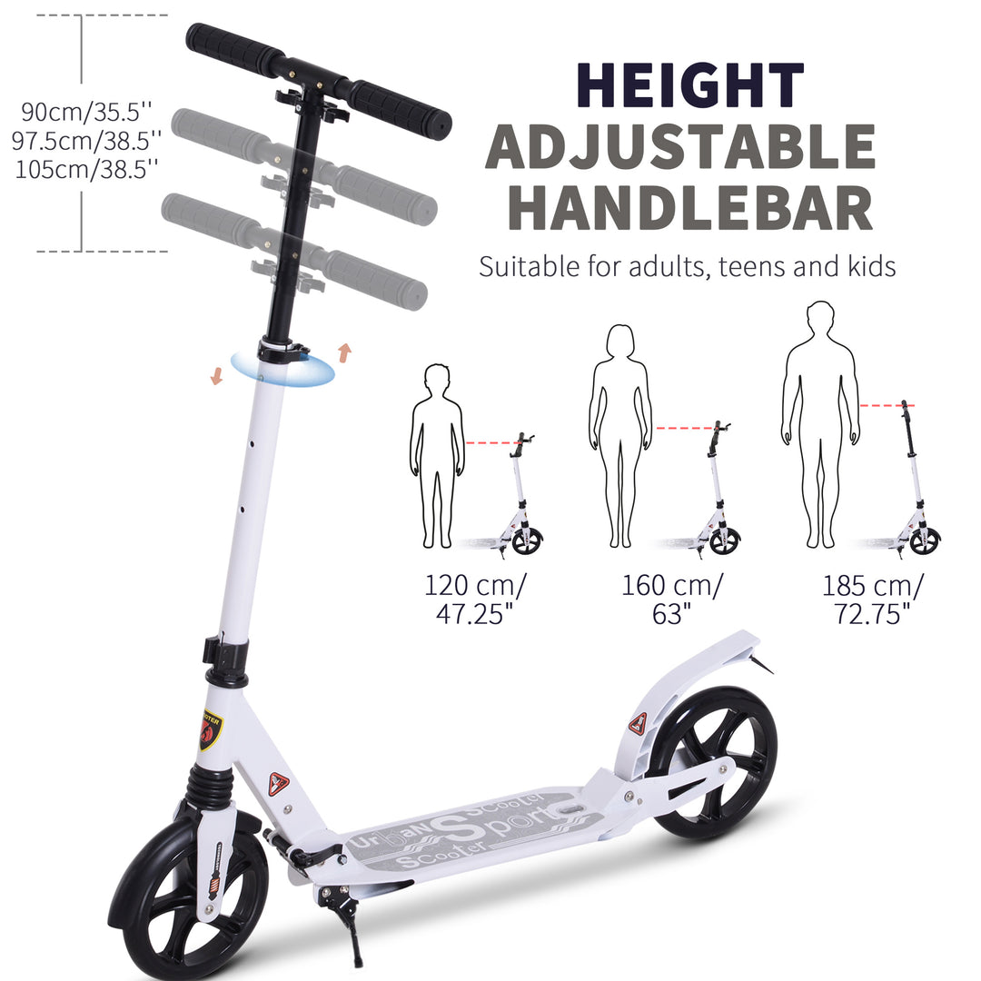 Folding Kick Scooter, Adjustable Ride On Scooter with 200mm Big Wheels and Double Shock Absorption, Urban Scooter for 14+ Teens Adult, White