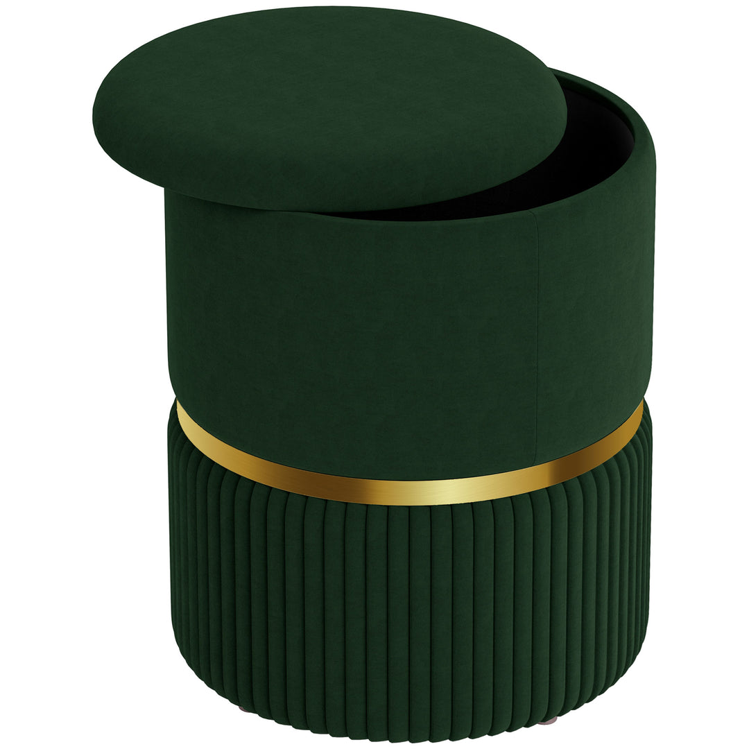 Velvet-Feel Storage Ottoman - Green