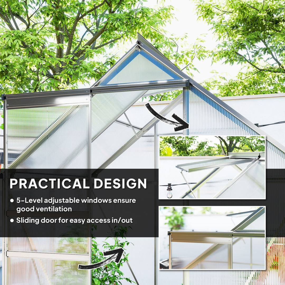 192.5 x 131cm Walk-In Polycarbonate Greenhouse - Silver-Tone