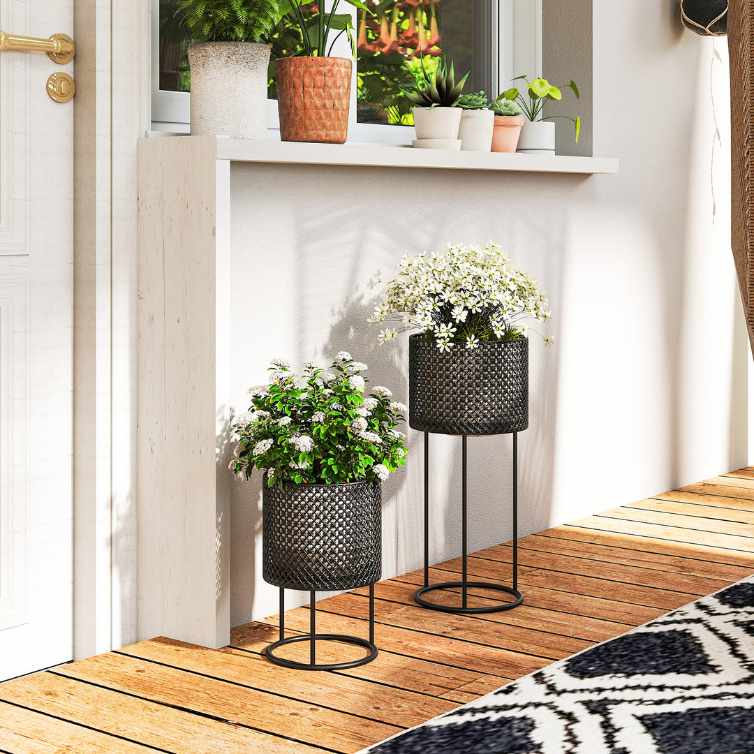 Metal Plant Pots Set of 2 with Hollow Design Flower Planters for Garde