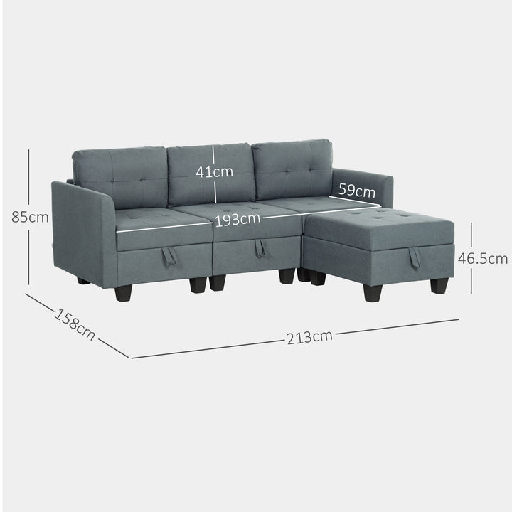 L' Shape Modular Sofa, with Storage - Dark Grey