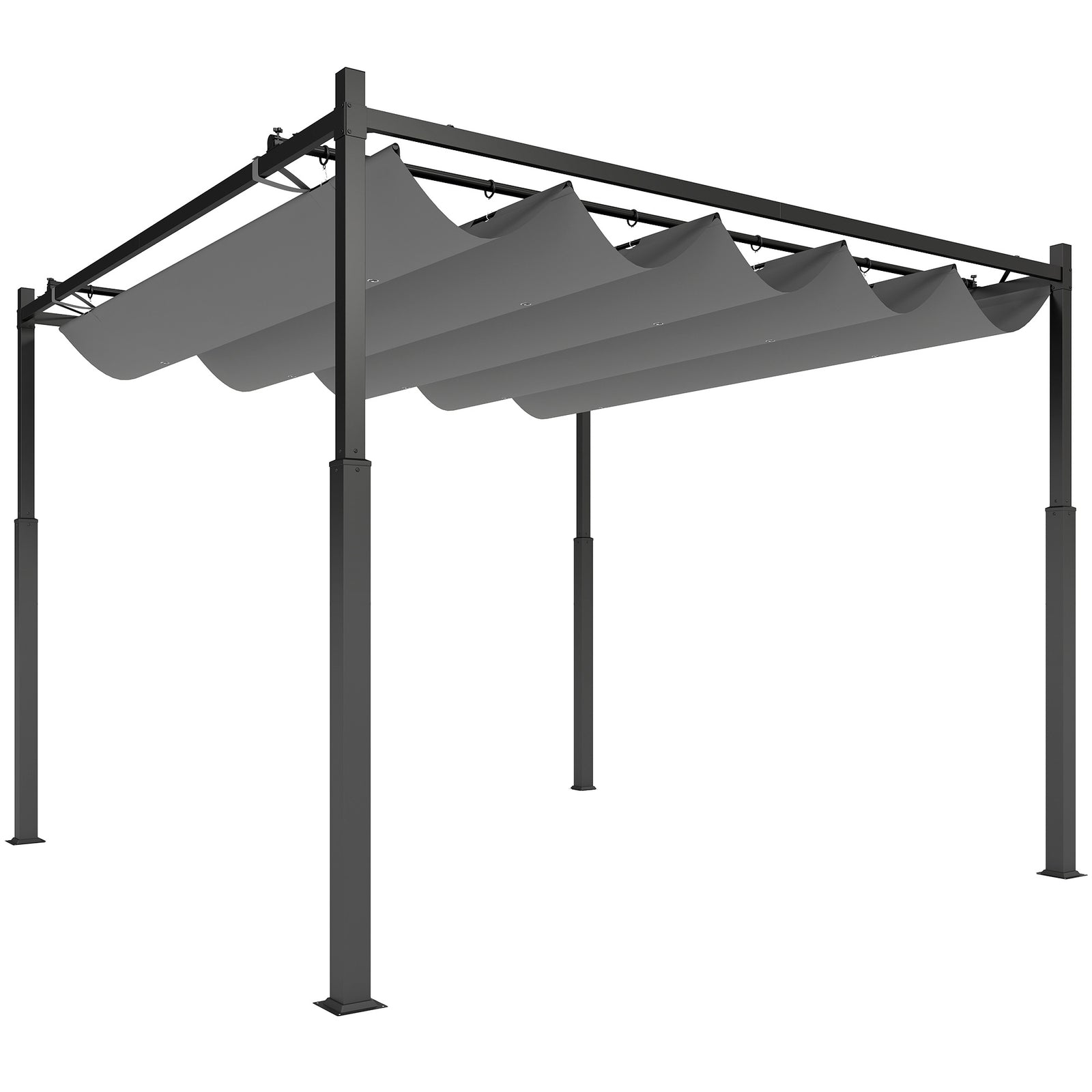 3 x 3(m) Metal Pergola with Retractable Roof and Magnetic Fixture, Outdoor Gazebo Garden Pergola Kit Sun Shade Canopy, UPF30+, 80mm Metal Column, Grey