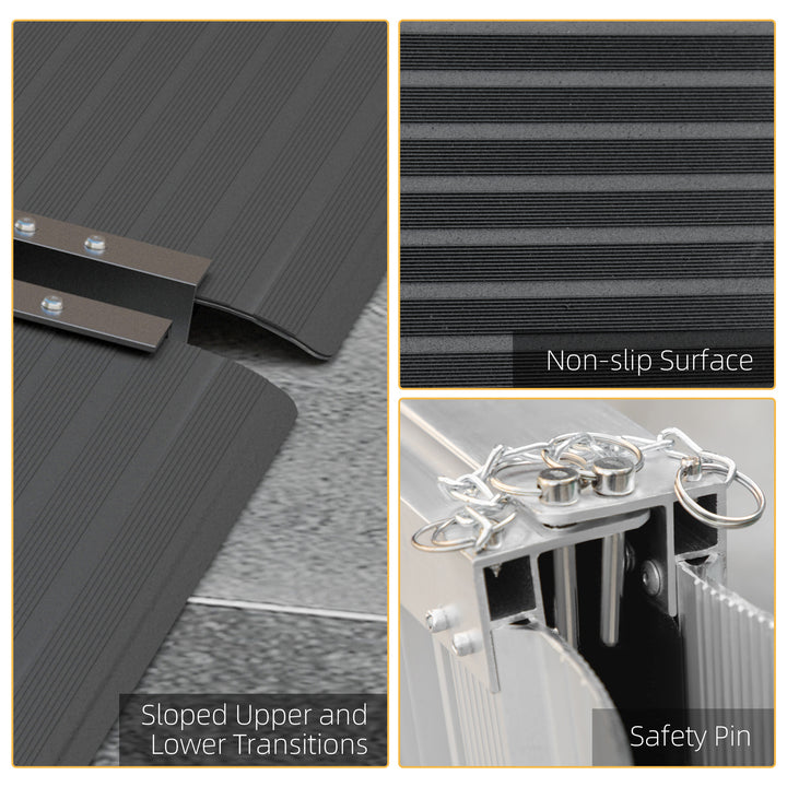 Wheelchair Ramp, 122L x 73Wcm, 272KG Capacity, Folding Aluminium Threshold Ramp with Non-Skid Surface, Transition Plates Above and Below for Home, Steps, Stairs, Curbs, Doorways