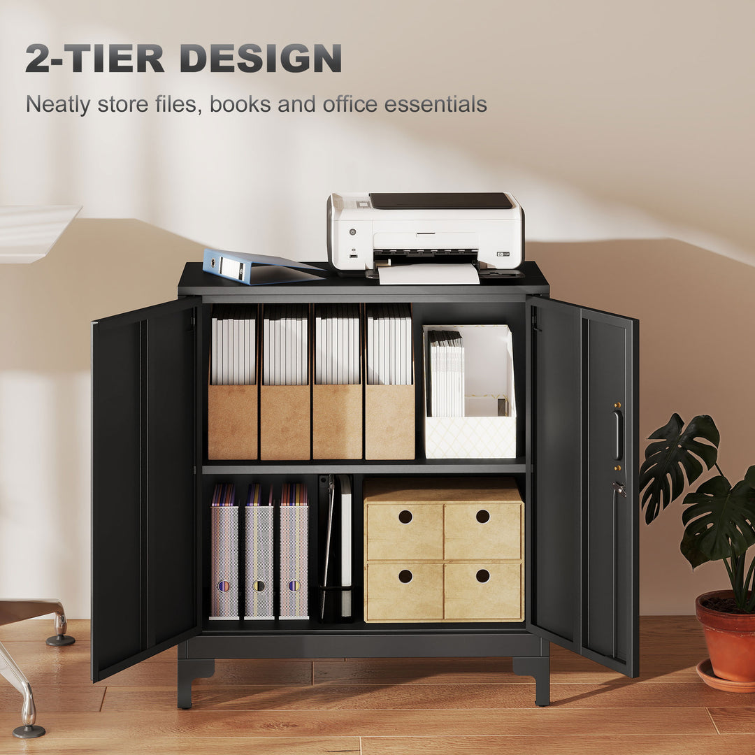Lockable Metal Filing Cabinet, 2-Tier Storage Cupboard with Double Doo