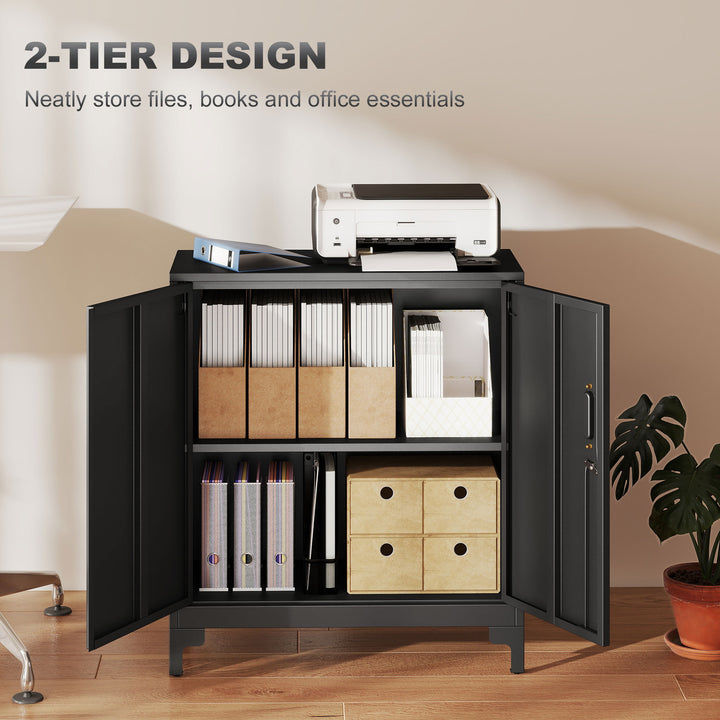 Lockable Metal Filing Cabinet, 2-Tier Storage Cupboard with Double Doo