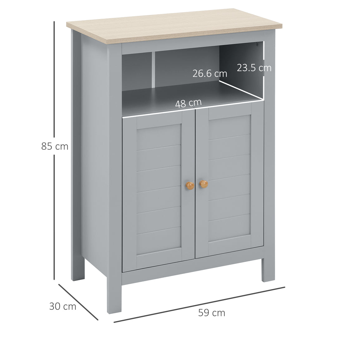 Bathroom Floor Cabinet, Free Standing Cupboard with Double Doors and Adjustable Shelf for Kitchen, Hallway, Living Room, Grey