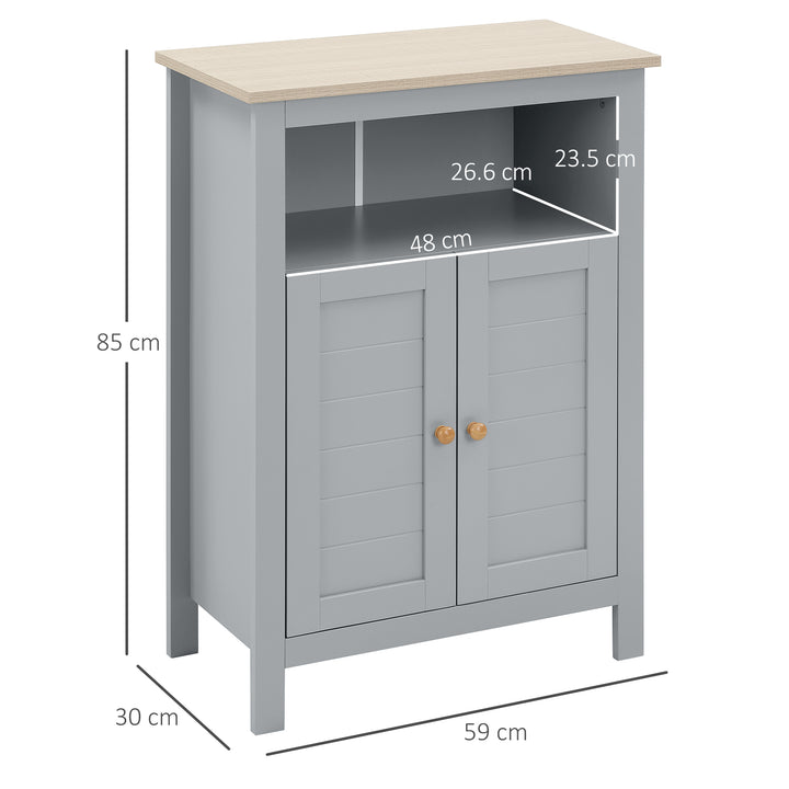Bathroom Floor Cabinet, Free Standing Cupboard with Double Doors and Adjustable Shelf for Kitchen, Hallway, Living Room, Grey