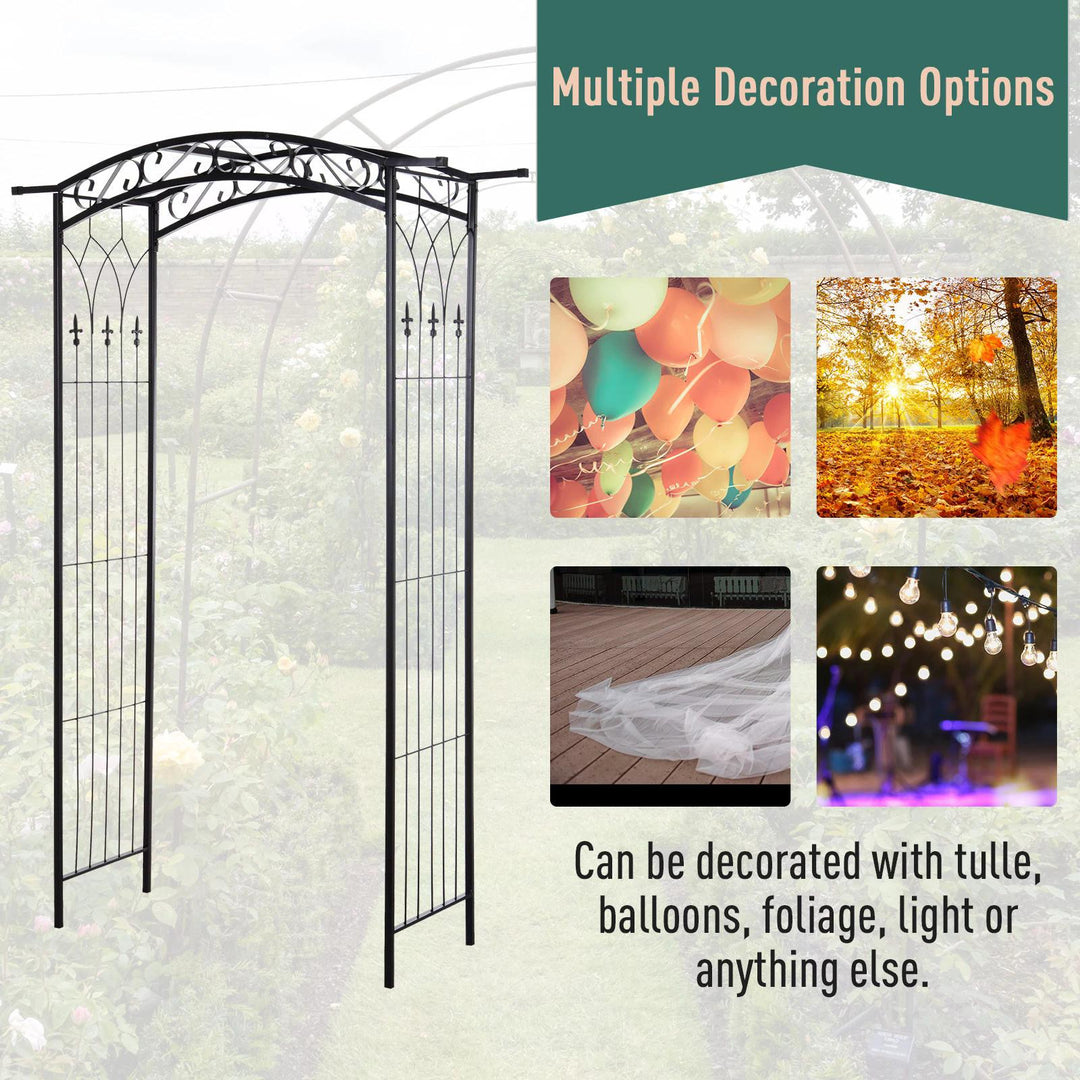 MCL Garden Decorative Metal Arch with Gate Outdoor Patio Trellis Arbor for Climbing Plant Archway Antique Black - 108L x 45W x 215Hcm