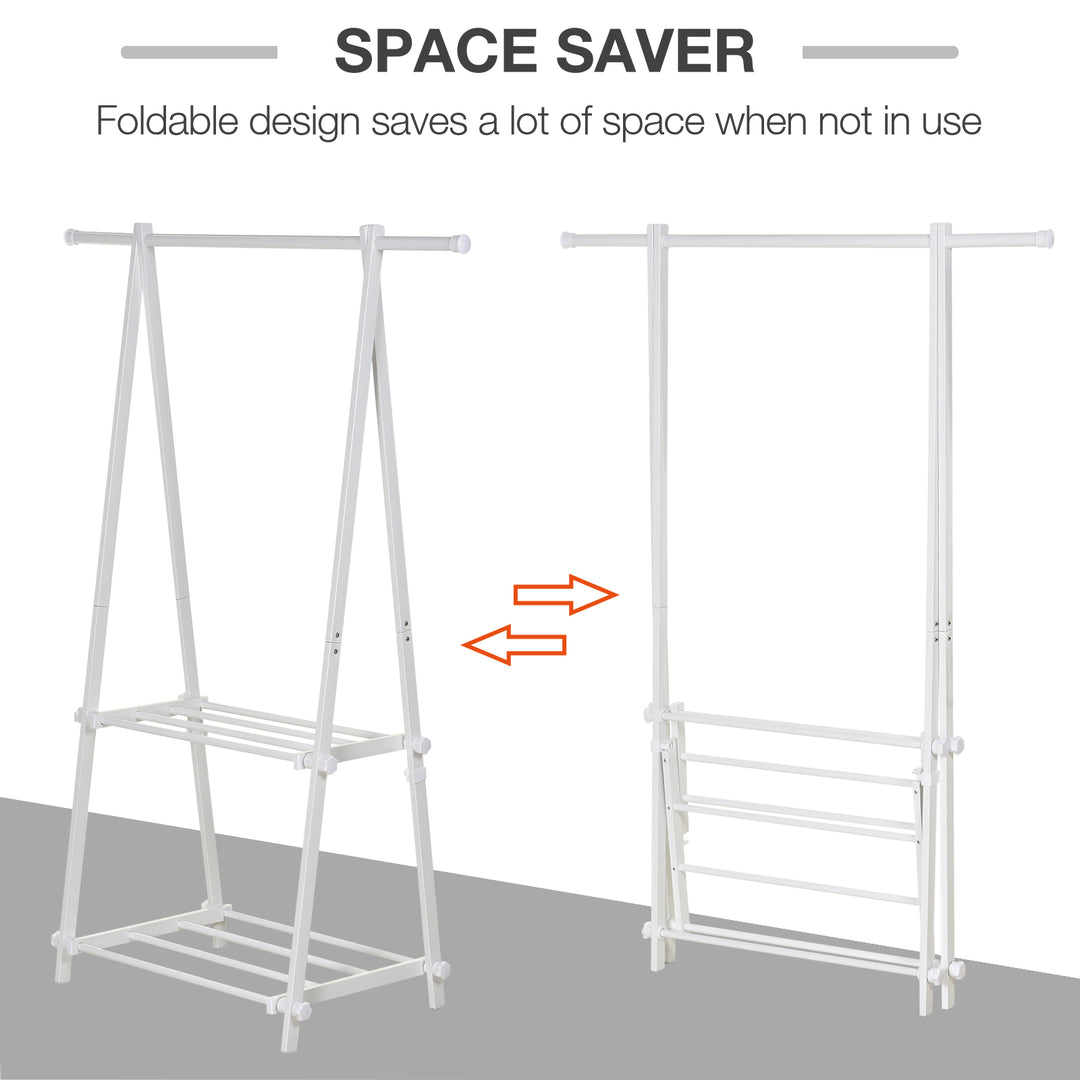 MCL Minimalist Foldable Adjustable Clothes Rack Hanger w/ 2 shelves 107.5L x 45W x 150H cm Hallway Entryway Furniture - White