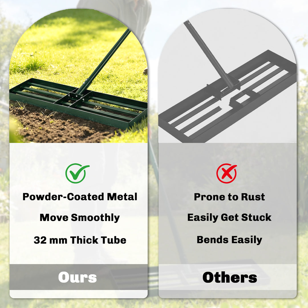 Lawn Levelling Rake, 76 x 26 cm Lawn Leveller Lute with 169 cm Handle 