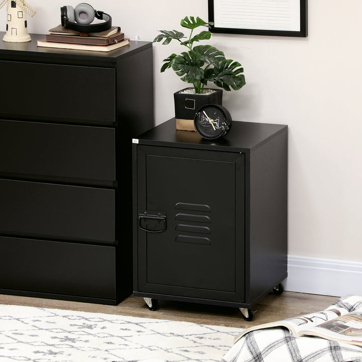 Rolling Metal Storage Locker Cabinet, Industrial Mobile Lockable Cabinet with Adjustable Shelf and Wheels for Home Office Living Room, Black