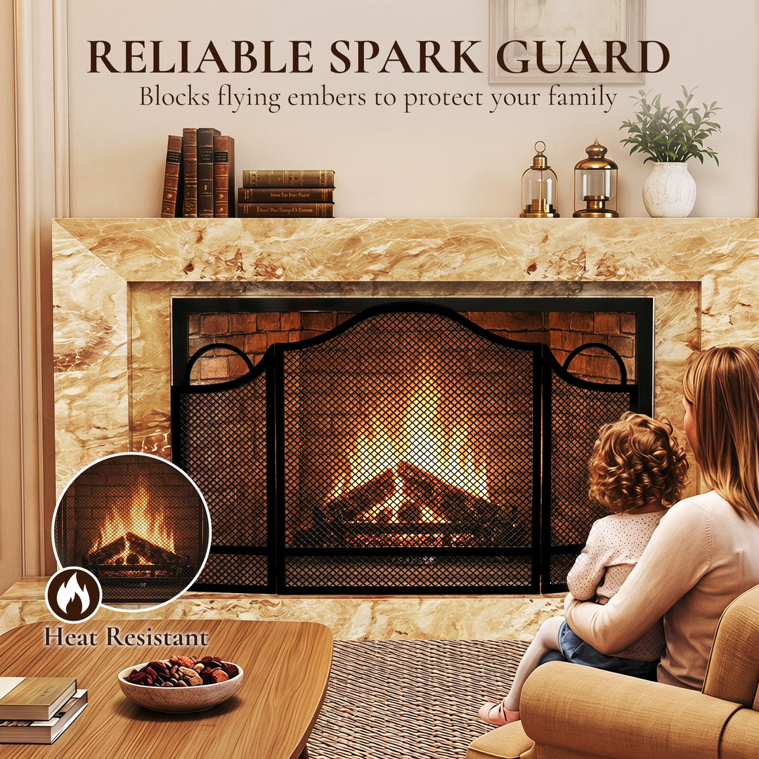 3-Panel Folding Fireplace Screen for Hearth Protection - view 4