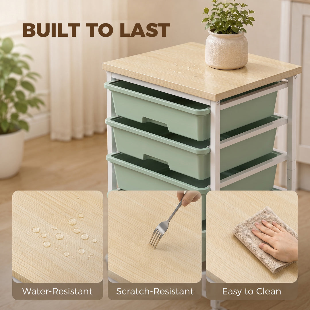 6-Tier Storage Trolley on Wheels, Metal Kitchen Rolling Cart with 5 Pu