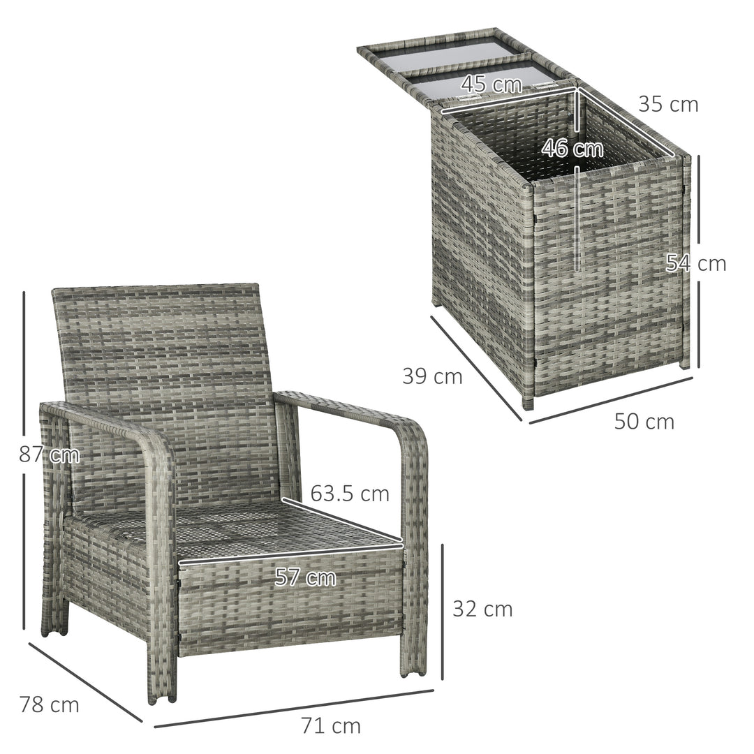3 Pieces Rattan Bistro Set, Wicker Garden Furniture Set with Storage Coffee Table and Chairs, Thickened Cushions for Outdoor, Patio, Balcony, Blue