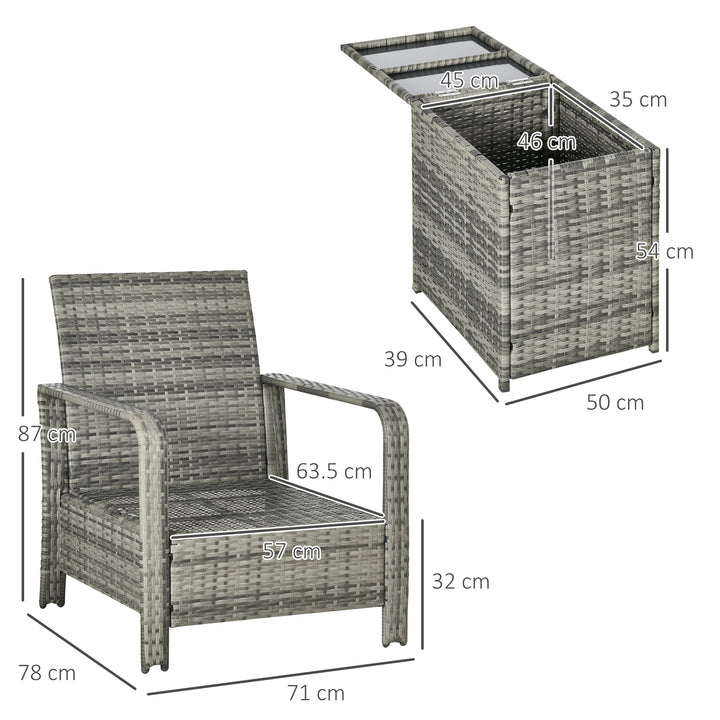 3 Pieces Rattan Bistro Set, Wicker Garden Furniture Set with Storage Coffee Table and Chairs, Thickened Cushions for Outdoor, Patio, Balcony, Blue