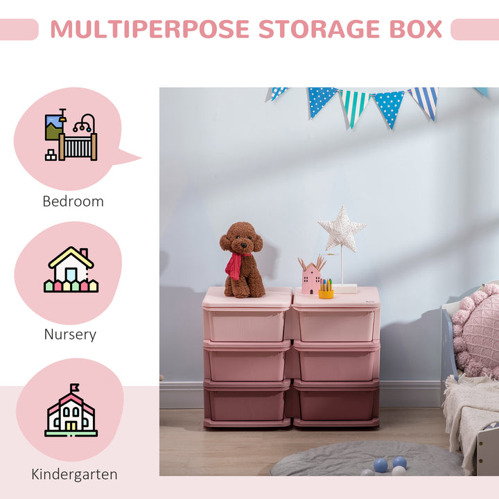 ZONEKIZ Kids Storage Units w/ 6 Drawers, 3 Tier Kids Toy Storage Organizer, Vertical Dresser Tower for Nursery Playroom Kindergarten, Pink | Aosom UK