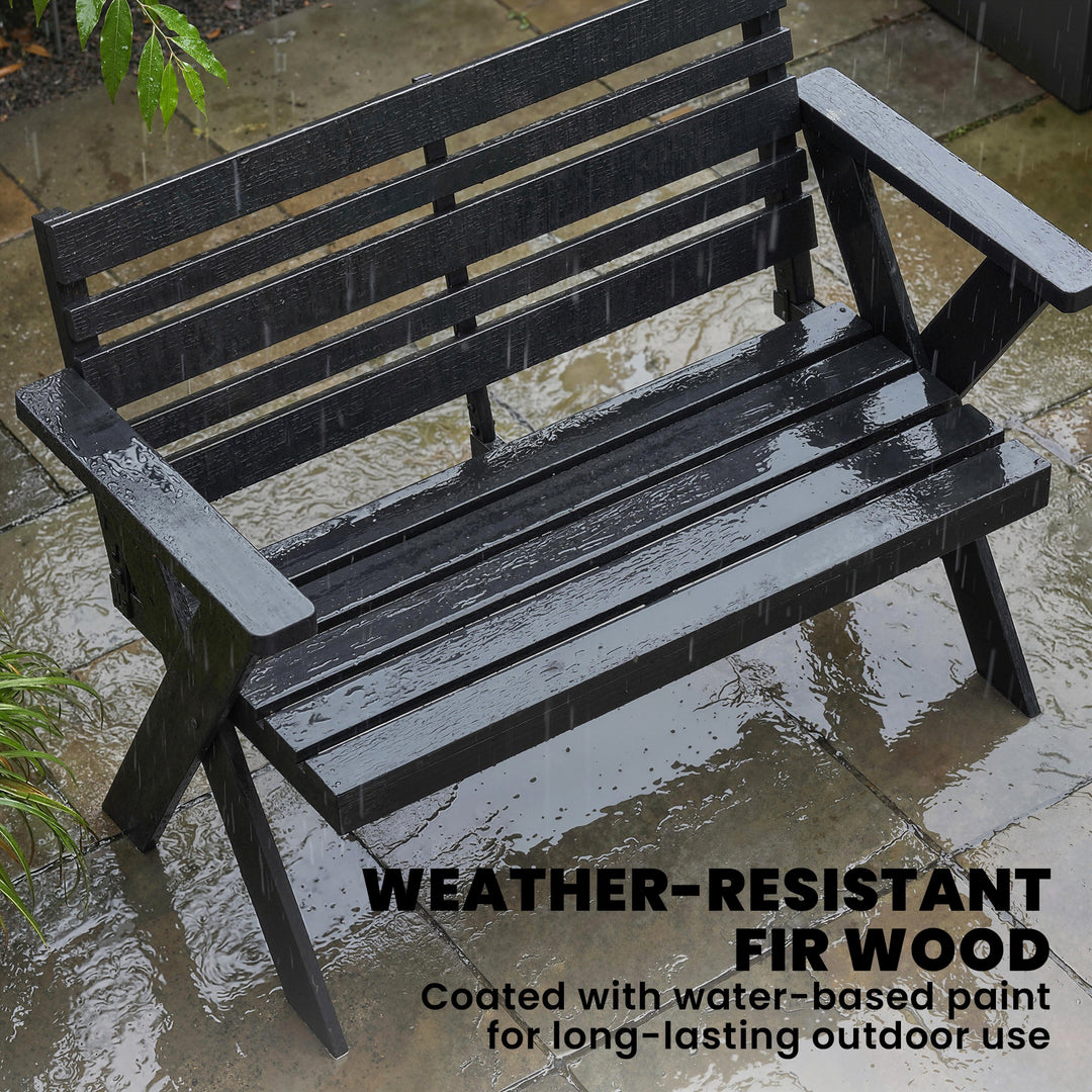 2 Seater Wooden Garden Bench, Slatted Patio Bench with Armrest and Bac