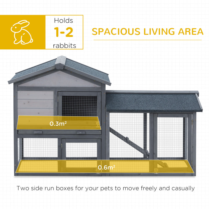 Wooden Rabbit Hutch Outdoor, Double Tier with Water-Resistant Roof, Ramp 147 x 54 x 84 cm, Grey