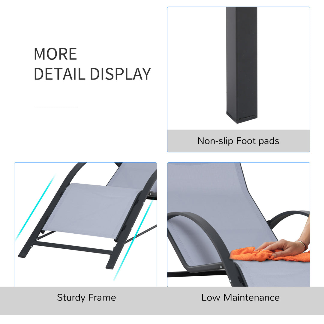 3 Pieces Lounge Chair Set Metal Frame Garden Outdoor Recliner Sunbathing Chair with Table, Light Grey