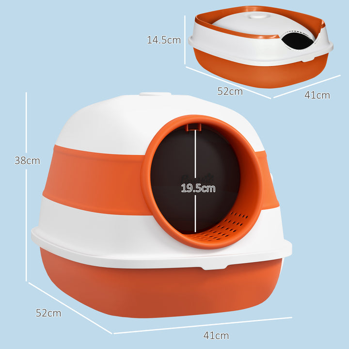 PawHut Foldable Cat Litter Tray with Lid, Deodorant, Scoop, Orange | Aosom UK