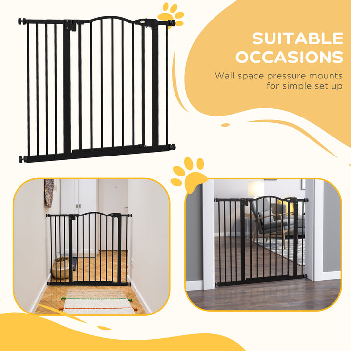 Metal 74-94cm Adjustable Pet Gate Safety Barrier w/ Auto-Close Door Black