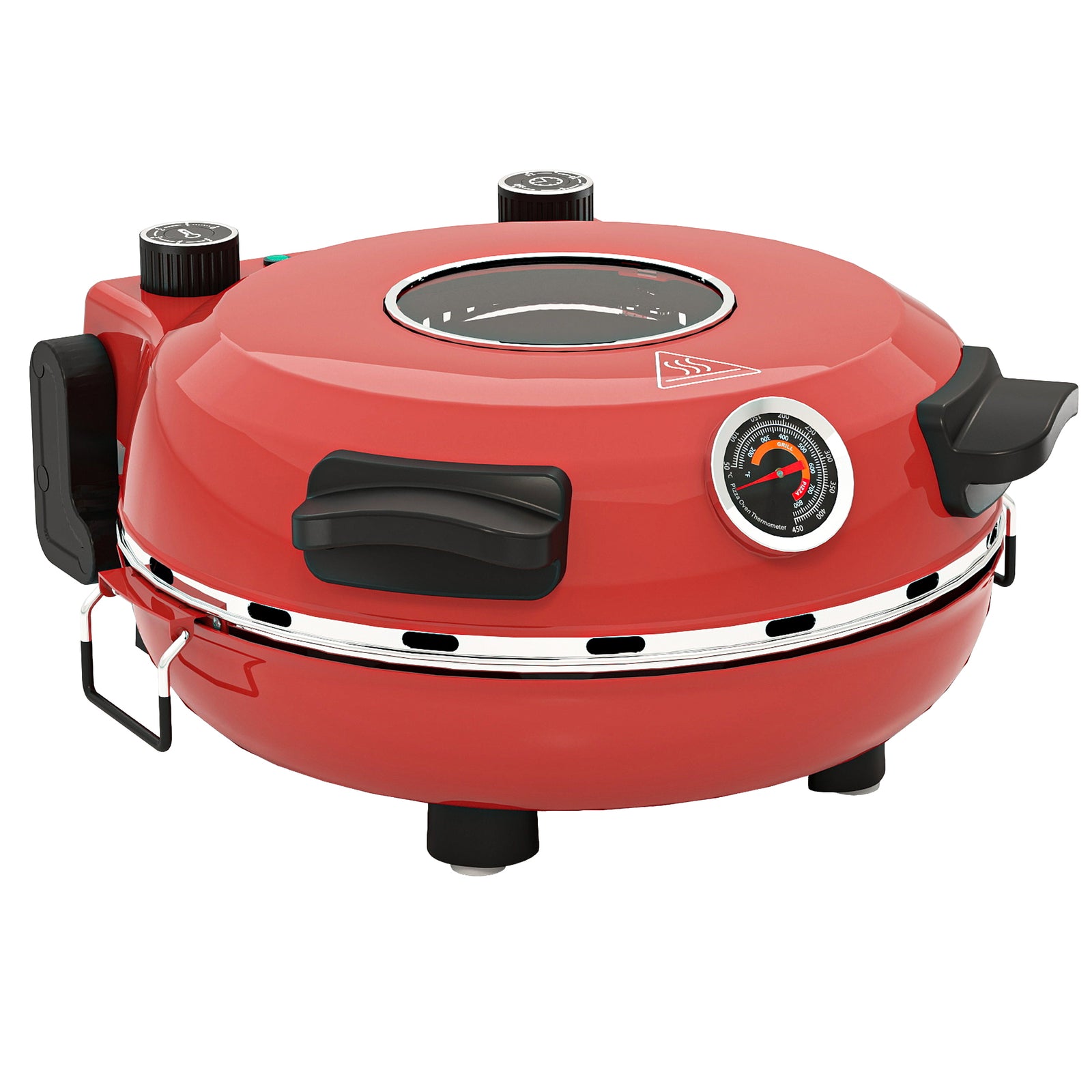 1200W Pizza Oven, 12 Inch Electric Pizza Maker with Viewing Window, Dual Knob Temp & Timer Control, Overheat Protection, Red